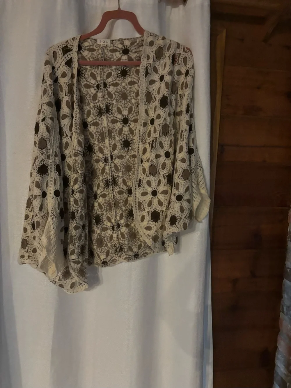POL Crochet Floral cardigan in Cream and Brown